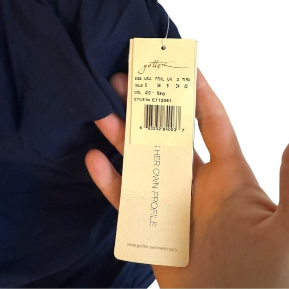 New! Profile By Gottex Tutti Frutti Ruffle One Shoulder Navy One Piece Swimsuit - Picture 7 of 8